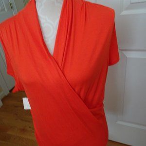 Ladies Size S Coral S. Sleeve Front Draped Top